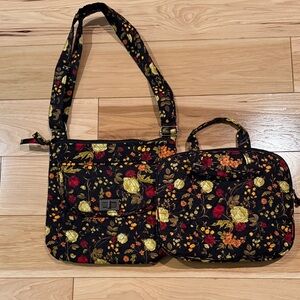 Floral Black Shoulder Bag & iPad/accessory bag